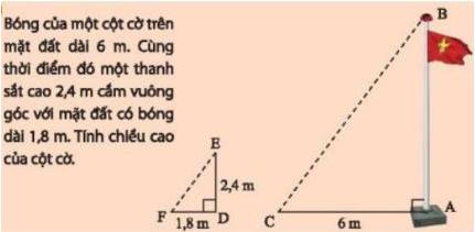 Hình minh họa bóng của cột cờ AB và thanh sắt ED vuông góc với mặt đất