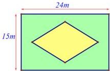 Mảnh vườn hình chữ nhật kích thước 24m x 15m với bồn hoa hình thoi ở giữa