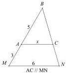 Hình vẽ tam giác BMN có AC // MN, AB = 5, AM = 3, MN = 6, AC = x