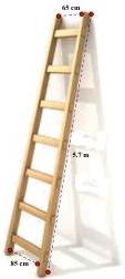 Chiếc thang với chiều dài 5,7 m, đầu trên rộng 65 cm và chân thang rộng 85 cm