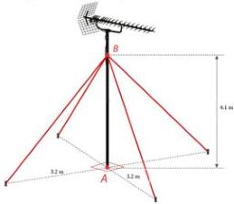 Cột ăng-ten thẳng đứng AB cao 4,1 m được giằng bởi 4 dây cáp, khoảng cách từ chân A đến mỗi chân dây là 3,2 m
