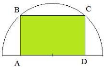 Hình vẽ hình chữ nhật ABCD nội tiếp miếng tôn hình bán nguyệt