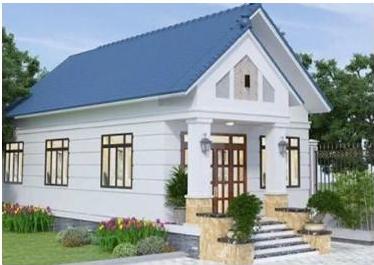 Ngôi nhà có sàn nằm trên mặt phẳng (Oxy) và hai mái nằm trên hai mặt phẳng (P) và (Q)