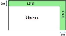 Sơ đồ khu vườn hình chữ nhật có lối đi rộng 2m và phần bồn hoa