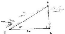 Hình vẽ tam giác vuông ABC vuông tại A với AC = 8 m và góc ACB = 30°
