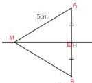 Hình vẽ tam giác ABM có MH vuông góc AB tại H, AH = BH, AM = 5cm