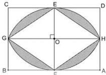Hình chữ nhật ABCD tâm O với E, F, G, H là trung điểm các cạnh CD, AB, BC, AD và hai cung tròn GEH, GFH, phần gạch sọc là phần tô đậm
