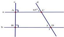 Hình vẽ hai đường thẳng a, b vuông góc với đường thẳng c và cắt đường thẳng d tại C, D