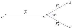 Sơ đồ ba lực $\overrightarrow{F_1}$, $\overrightarrow{F_2}$, $\overrightarrow{F_3}$ tác động tại điểm $M$