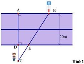 Hình 2 - sơ đồ mặt đường rộng 20 m với các điểm A, B, D, E, C thẳng hàng