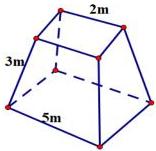 Hình khối chóp cụt tứ giác đều có cạnh đáy dưới 5m, cạnh đáy trên 2m, cạnh bên 3m