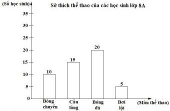 Biểu đồ cột Sở thích thể thao của các học sinh lớp 8A