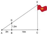 hình vẽ đo chiều cao cột cờ EC với cọc BD
