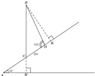 Hình vẽ minh họa cây BC trên sườn đồi AD với các điểm B, C, D, K, H, A
