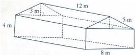 Hình vẽ nhà kính trồng cây thí nghiệm gồm hình hộp chữ nhật và lăng trụ đứng đáy tam giác cân