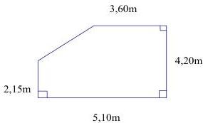 Hình vẽ bề mặt tấm bê tông có kích thước 3,60m, 4,20m, 5,10m và 2,15m