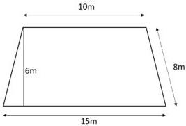 Miếng đất hình thang cân với đáy nhỏ 10m, đáy lớn 15m, chiều cao 6m và cạnh bên 8m