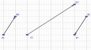 các vectơ $\overrightarrow{AB}, \overrightarrow{CD}, \overrightarrow{EF}, \overrightarrow{GH}$ trên lưới ô vuông