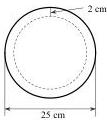 Sơ đồ mặt cắt hình cầu của quả dưa hấu với đường kính 25 cm và vỏ dày 2 cm