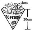 Hộp bỏng ngô hình nón bán kính 5cm, cao 20cm, giá 25.000VNĐ