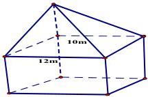 Mái nhà dạng hình chóp tứ giác đều có đáy hình vuông cạnh 12m và cạnh bên 10m