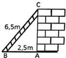 Hình vẽ chiếc thang dài 6,5m dựa vào tường, khoảng cách chân thang đến chân tường 2,5m