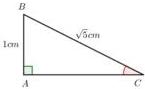 hình vẽ tam giác ABC vuông tại A với AB = 1cm, BC = √5cm