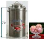 Thùng inox hình trụ cao 70 cm đựng đầy kem và ly kem hình cầu