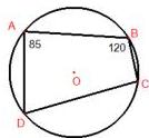 Tứ giác ABCD nội tiếp đường tròn tâm O với góc A bằng 85 độ và góc B bằng 120 độ
