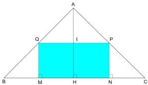 Hình tam giác cân ABC với đường cao AH và hình chữ nhật MNPQ nội tiếp, PQ song song BC