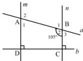 hình vẽ với các đường thẳng m, n vuông góc với b và đường thẳng a cắt m tại A, cắt n tại B