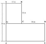 Khu vườn có dạng hình ABCDEF với các kích thước AB = 12 m, BC = 16 m, CD = 18 m và AF = 30 m