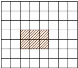 Bảng ô vuông kích thước 7×8 với hình chữ nhật 3×2 được tô sọc ở trung tâm