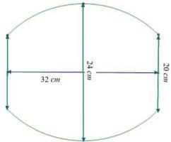sơ đồ mặt cắt thùng rượu với khoảng cách giữa hai đáy 32 cm, đường kính lớn nhất 24 cm và đường kính đáy 20 cm
