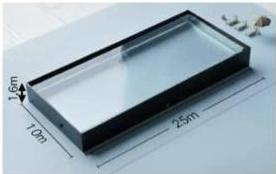 Bể bơi hình hộp chữ nhật với chiều dài 25m, chiều rộng 10m và chiều cao 1,6m