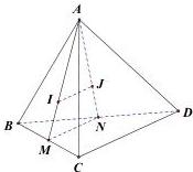 Hình tứ diện ABCD với các điểm I, J, M, N