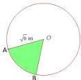 Hình tròn tâm $O$ bán kính $\sqrt{6} m$ với hình quạt $AOB$ bị cắt bỏ (phần tô màu xanh)