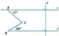 Hình vẽ minh họa Ax vuông góc với c và By vuông góc với c với các góc CAx = 40° và CBy = 30°