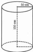 Hình trụ minh họa với bán kính đáy 50 cm và chiều cao 150 cm
