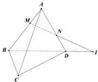 Tứ diện ABCD với các điểm M, N trên cạnh AB, AD và giao điểm I của MN và BD