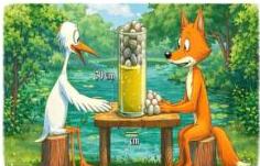 Minh họa Cò và Cáo bên bình súp hình trụ