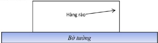 Sơ đồ hàng rào hình chữ nhật với một cạnh là bờ tường, chú thích Hàng rào và Bờ tường