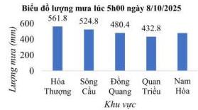 Biểu đồ lượng mưa lúc 5h00 ngày 8/10/2025 của 5 khu vực ở Thái Nguyên