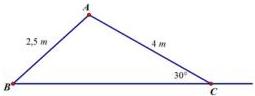Hình tam giác ABC với AB = 2,5m, AC = 4m và góc tại C bằng 30°