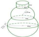 Hình vẽ hồ lô ghép từ hai mặt cầu bán kính 10 cm, $2\sqrt{13}$ cm và hình trụ cổ bán kính 4 cm, cao 4 cm