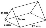 Mô hình hình lăng trụ đứng tam giác với kích thước 9 cm, 6 cm, 20 cm