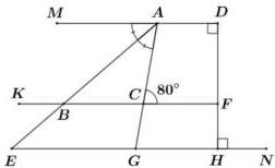 Hình vẽ Bài 5 với các điểm M, A, D, K, B, C, F, E, G, H, N