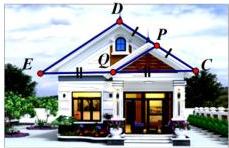 Hình minh họa mặt tiền căn nhà cấp bốn mái Thái với tam giác DEC và đoạn PQ