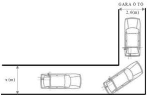 Sơ đồ gara ô tô rộng 2,6 m và ô tô đang lùi vào gara trên đường rộng x m