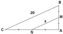 Hình tam giác ABC với N trên AC, M trên AB, MN song song AB, BC = 20, MN = x